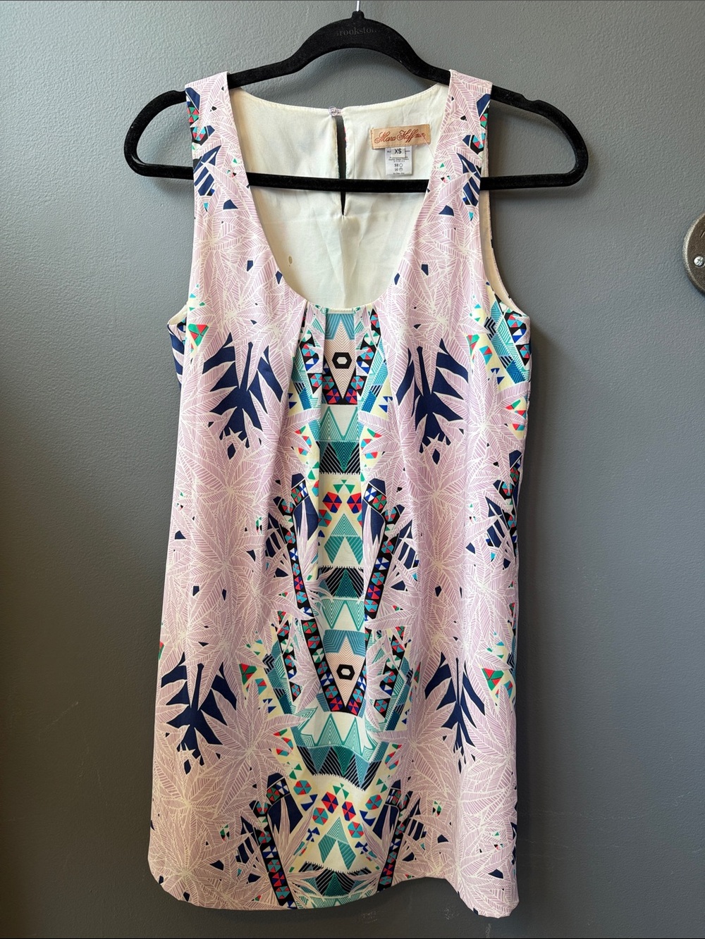 Mara Hoffman Pink Geo-Print Mini Dress with Navy & Aqua Accents